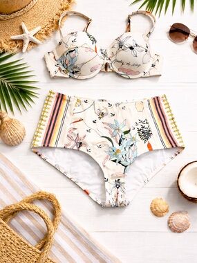 NWT Tory Burch Poetry of Things Printed High Waisted Bikini Swimsuit Set